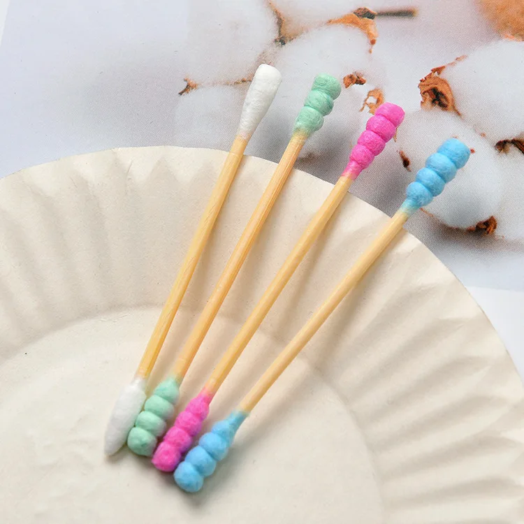 100pcs Colorful Safe Pure Cotton round spike Swabs Baby Infant Dual Head Use Cleaning Makeup Swabs for Ear Nostril Cleaning