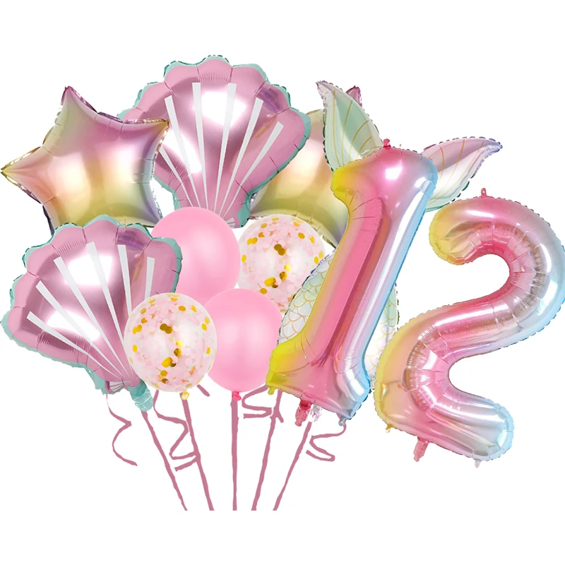 thumbnail image 1 of Decoración de cumpleaños de sirena, nuevo juego de vajilla con temática, mantel, vasos de papel, platos, telón de fondo, pancarta, globos para bebé, suministros para fiestas infantiles, 1 of 5
