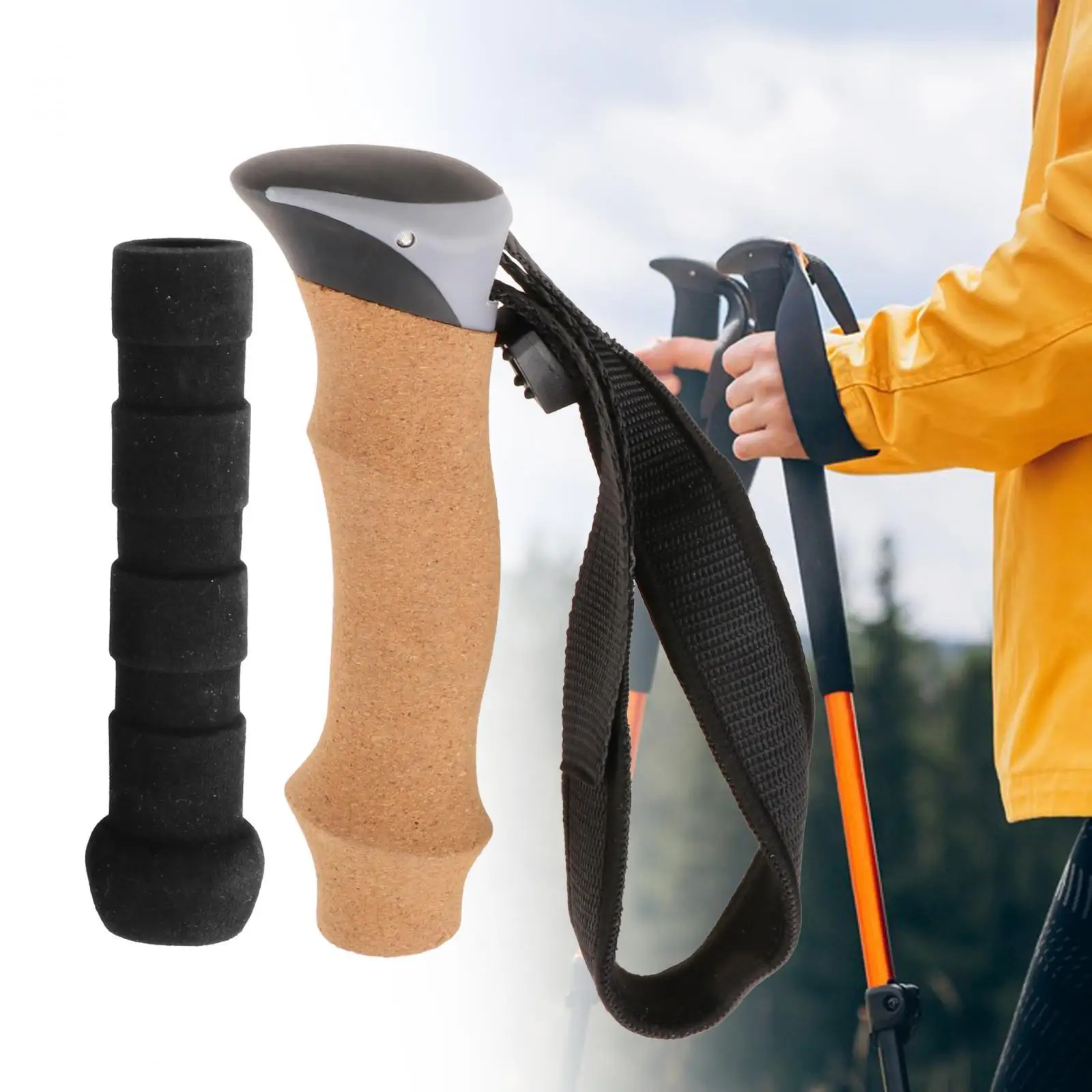 Trekking Pole Handle with Hand Strap Portable Anti Slip Attachment Converter Walking Stick Handle for Travel Outdoor Camping