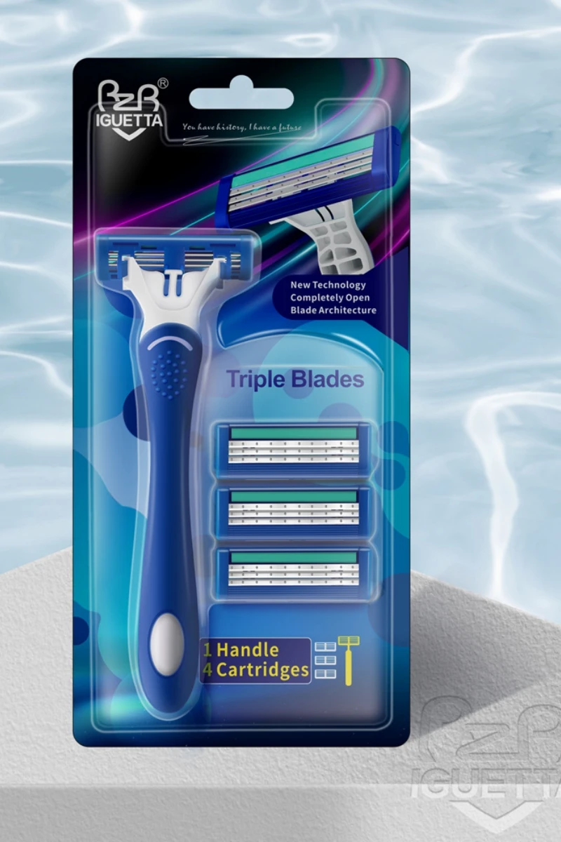 Safety sharpness Manual Razor Set 3 Layer Sharp Blades Rubber Handle Barbeador for Men and Women Shaving Bikini Hair Removal