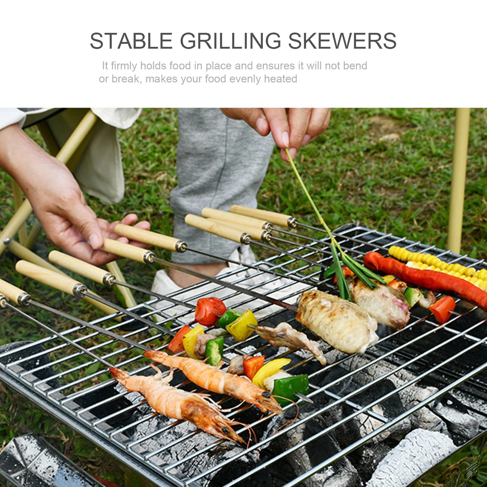 20PCS Barbecue Skewer Grilling Kabob Reusable Metal Skewers Heavy Duty Stainless Steel BBQ Shish Kabob Tools