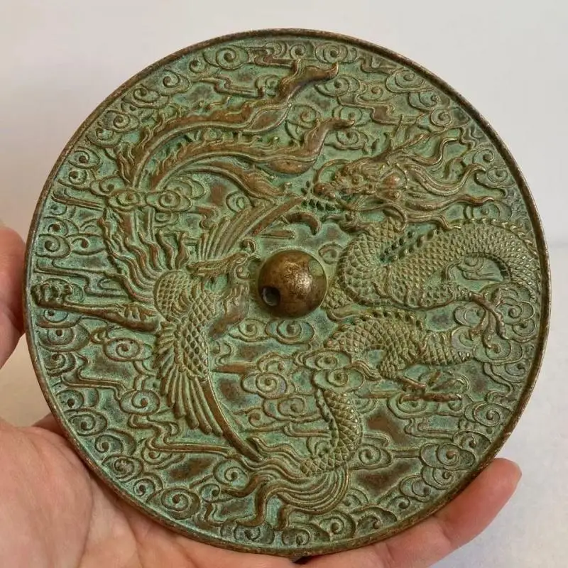 5" Collect Old Chinese Bronze Dynasty Dragon Phoenix Round Copper Mirror Decor Room Decor Home Accessories 4