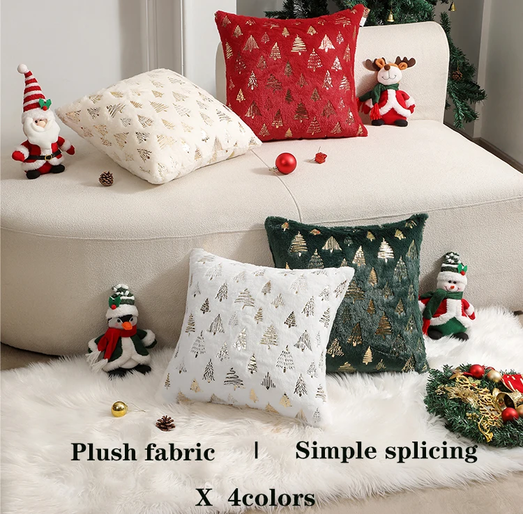 CANIRICA Kissenbezug, Plüsch, 45 x 45 cm, grün, Weihnachtszubehör, Kissenbezug für Wohnzimmer, Sofa, Heimdekoration, Party-Kissenbezug – Detail 1