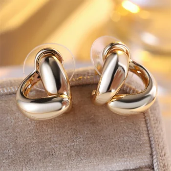 Geometric Punk Smooth Metal Versatile Stud Earrings For Women Vintage Gold Silver Color Wedding Earring Valentine Jewelry Gifts