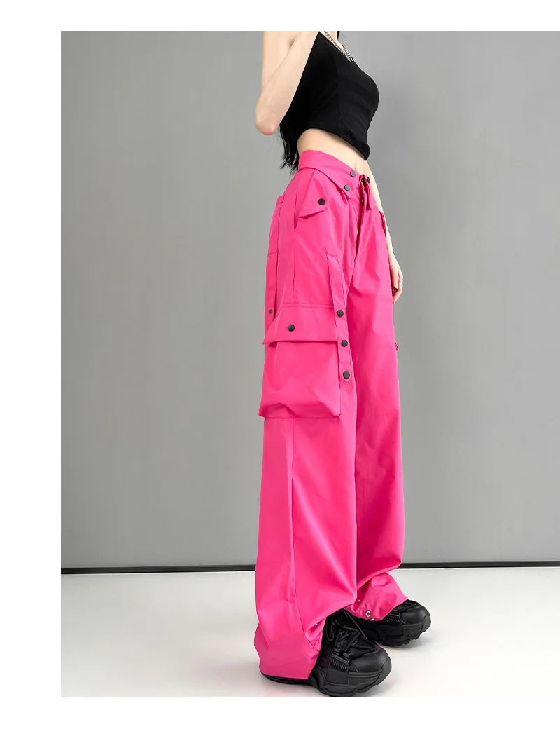 Street Overalls Women's New Breasted Over Waist Design Sense of Loose Straight Leg Casual Long Pants