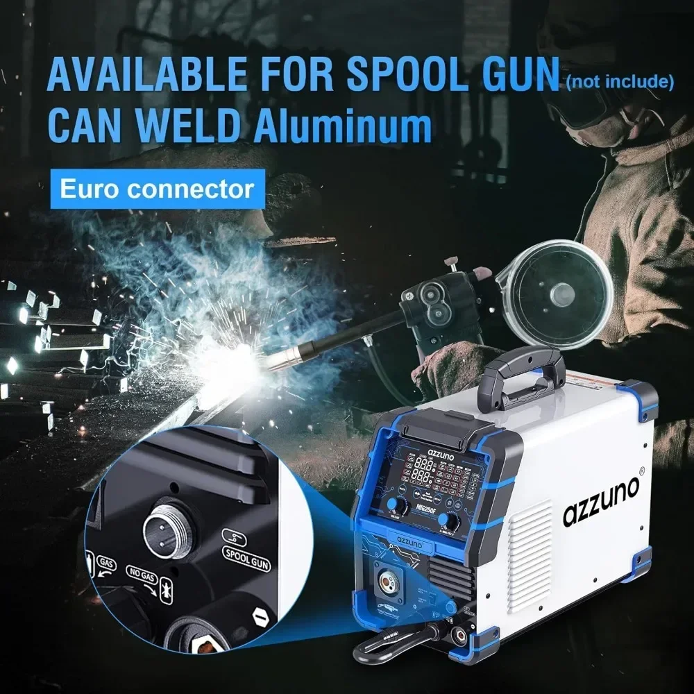 Aluminum 250Amp MIG Welder,6 in 1 Gas MIG/Gasless Flux Core/Stick/Lift TIG/Spot Welding/Spool Gun Compatible Welding Machine 4