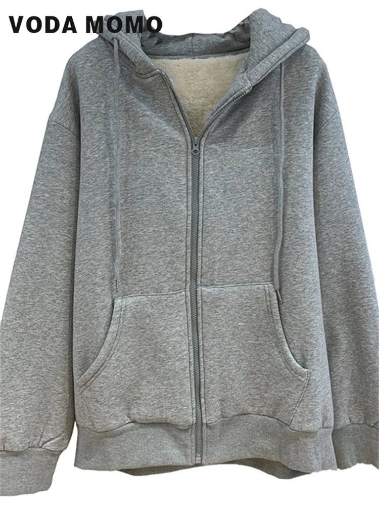 Autunno Felpe Con Cappuccio Cappotto Cerniera Felpa Top Inverno Donna Cappotto Peluche Manica Lunga Grande Tasca Cappotto Tinta Unita Spessa Caldo Ver