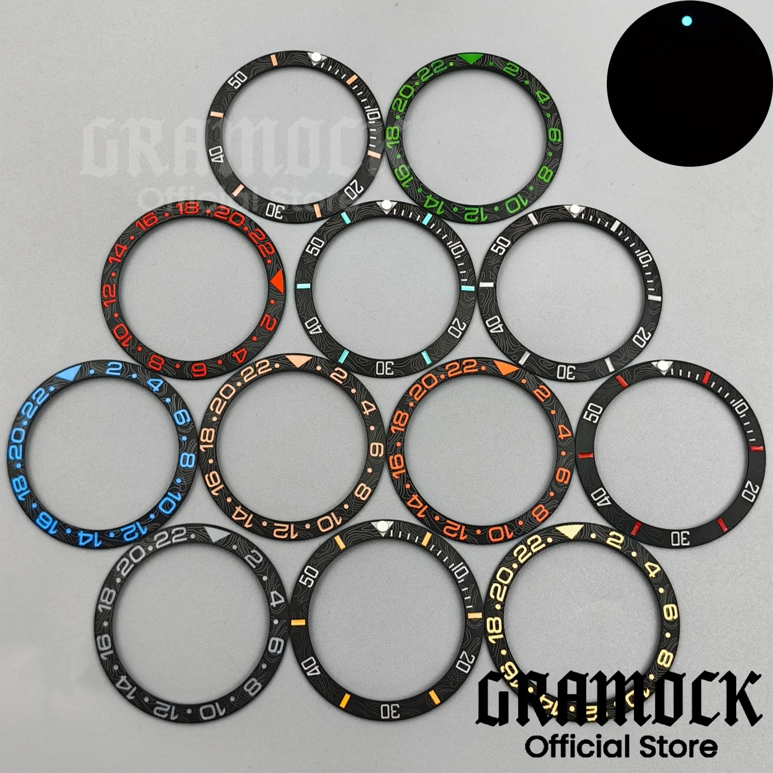 Carbon Fibre Tilted Ceramic Bezel with Blue Luminous Accents