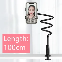 100cm Flexible Phone Clip - on Stand Holder with Grip and Lazy Bracket Clamp (Black - 100cm)