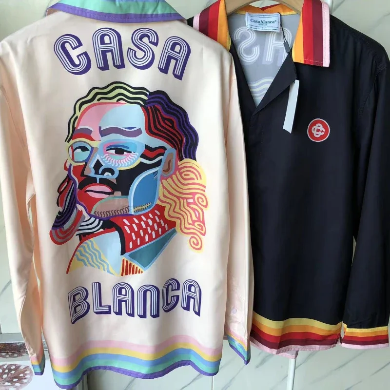 

New Casablanca Colorful Graffiti Character Print Shirts 1:1 2023 Casablanca Men Women Long Sleeve Casual Shirts for Men