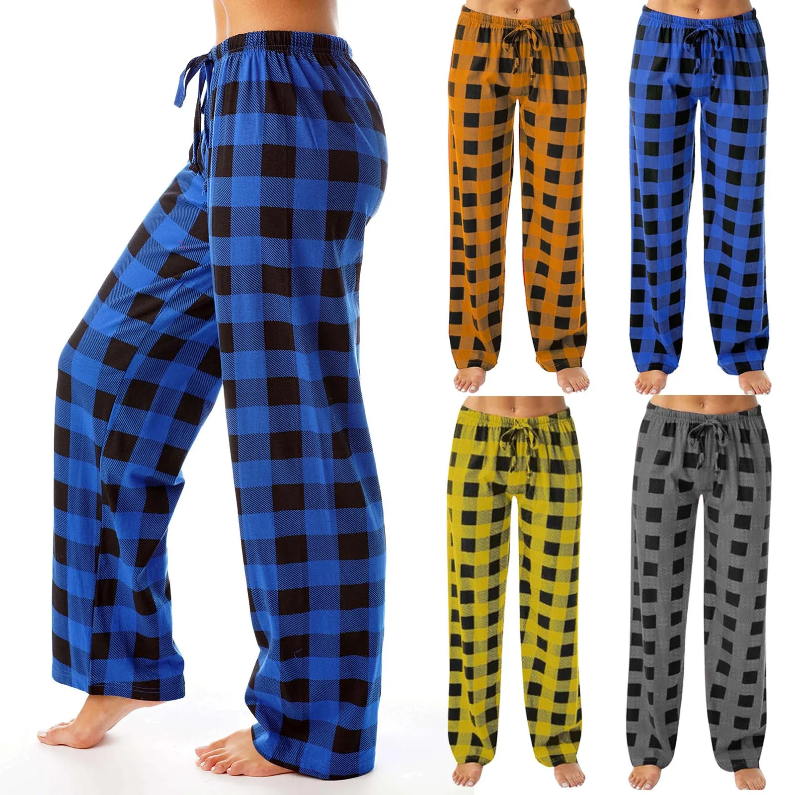 

Pantalon Y2k повседневные штаны эластичные клетчатые тонкие и удобные 2024 осенние/зимние пижамные штаны со свободным шнурком широкие брюки