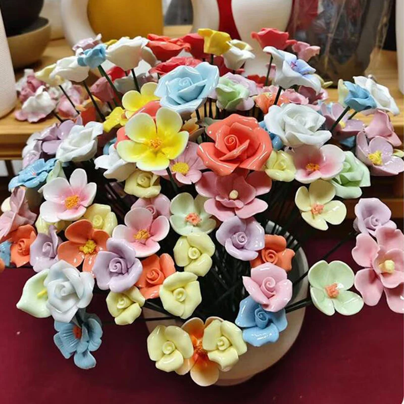 5X Künstliche Blume Keramik Handgemachte Gefälschte Blume Kreative Kunst Floral Home Decor Party Hochzeit Garten Decor Valentinstag Prop – Detail 7