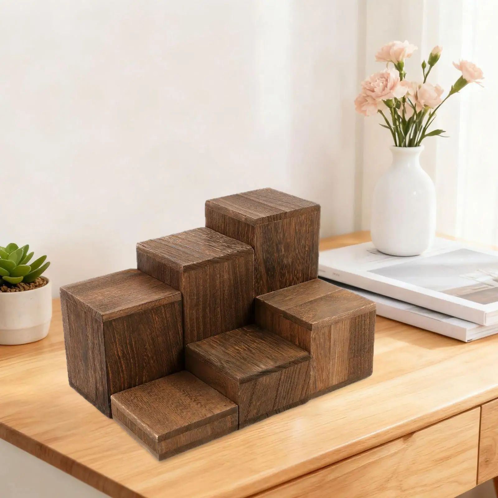 Elegant Wooden Display Risers for Figurines - Decorative Tabletop Showcase Furniture