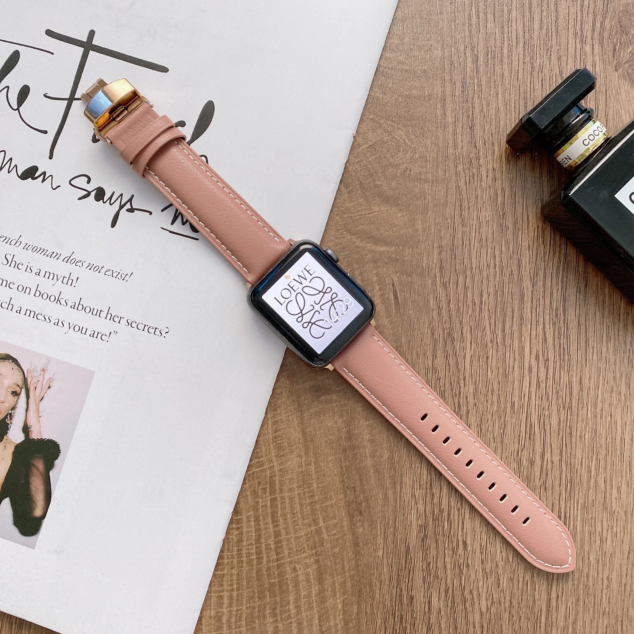 Premium Leather Strap For Apple watch 7 45mm 41mm Metal Butterfly Buckle Smart Watch band For iwatch 7 6 5 4 3 SE 38/40/42/44mm