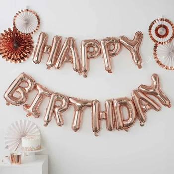 13 pièces ballon d'anniversaire couleur or Rose feuille lettre ballons ensemble joyeux anniversaire décoration Globos enfants fournitures de fête 1