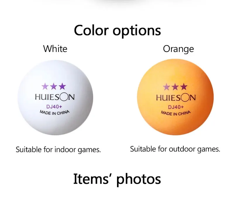 Description Picture 6 of itemHUIESON 50/100 Pack Table Tennis Balls 3 Stars DJ40+ Ping Pong Balls With Seam Round Bullet ABS New Material Balls for Training