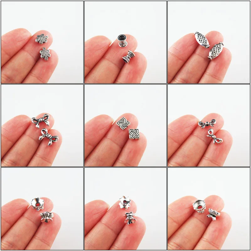 

Fashion New Lotus Flower Chinese Knot Butterfly Bow Charms Spacer Bar Beads Antique Silver Color