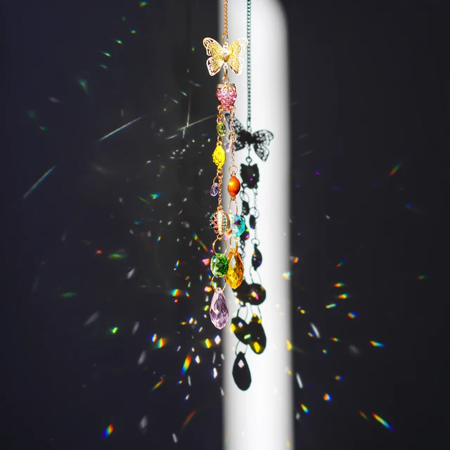 H&D Crystal Strasones Suncatcher Strawberry Pillangó Függő Medálral, Szivárványkészítő Prizmák Suncatchers For Windows Garden - Image 2