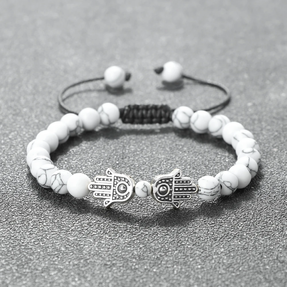 Bracelet pendentif main de Hamsa en perles naturelles œil de tigre et  - idee cadeau