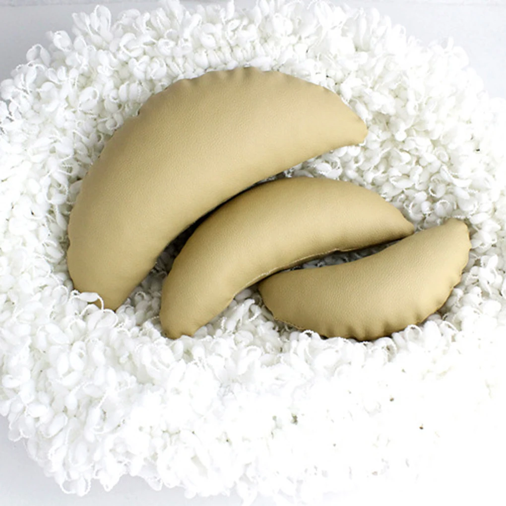 

3PCS Photography Crescent Posing Soft Leather Pillow Set Basket Filler Unisex Baby Photo Prop
