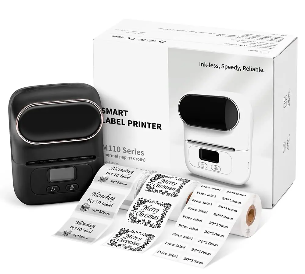 sprocket mini printer M110 Label Maker with 3 Rolls Label Wireless Mini Label Maker Machine Free App Support iOS&Android for Home, Business, Office mini printer sticker Printers