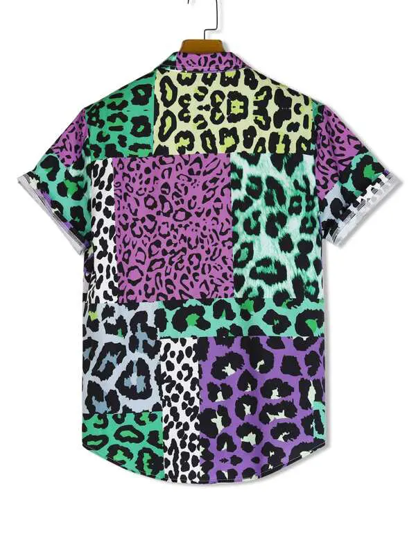 Hawaiian Shirt Summer T-Shirts Leopard Print Pattern Shirt For Men/Women Oversized Beach Short Sleeve Streetwear Top