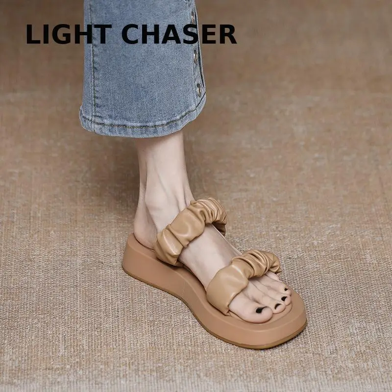 Summer Outer Wear Thick-soled Women's Slippers Flat-bottomed Simple Half-drag Muller Shoes Sandals And Slippers Women's New