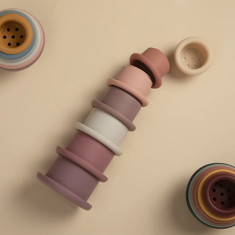 Educational Toys Stacking Puzzle Toys Cup Stacking Toys Stacking Toys Baby Silicone Stacking Cups Toys BPA Free Nesting Montessori Building Block Toy Stack Tower for Toddlers Early Educational Gifts