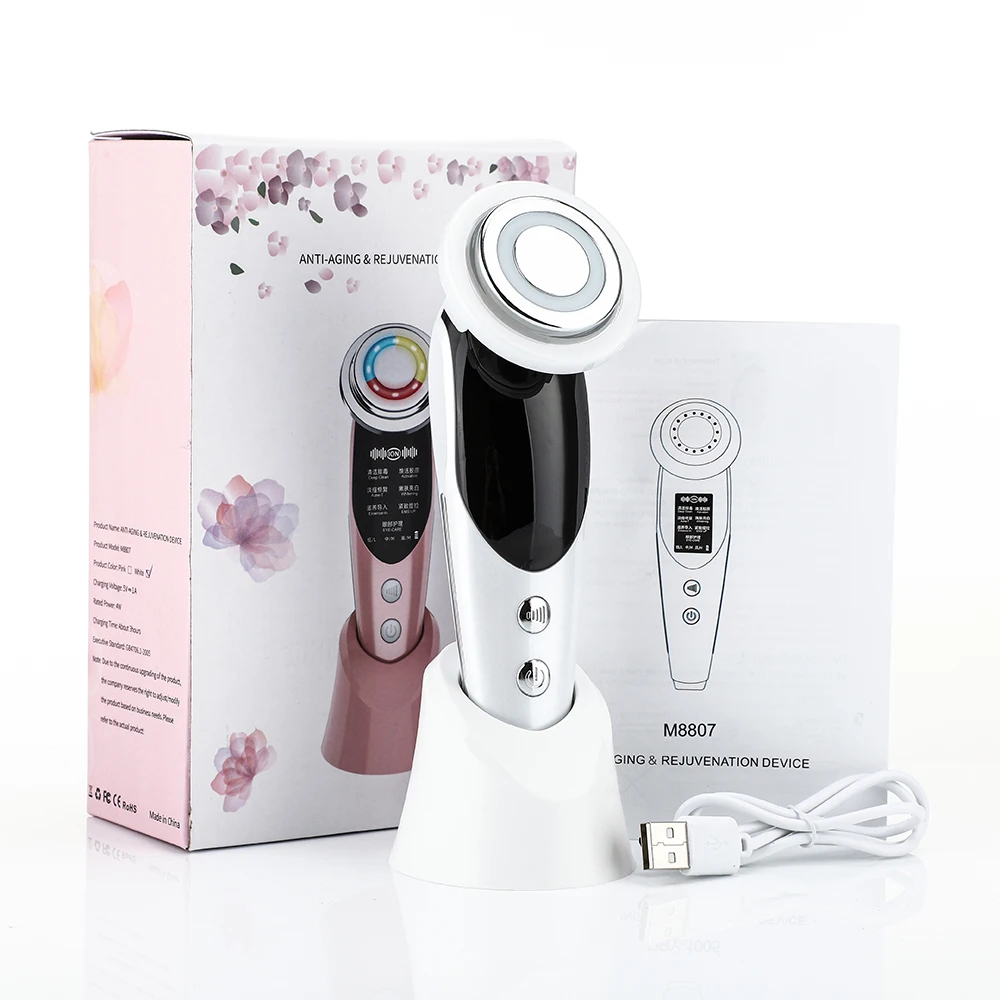 Facial Beauty Instrument 7 in 1 Face Lift Devices EMS Microcurrent Skin Rejuvenation Women Facial Massager Light Therapy Anti Aging Wrinkle