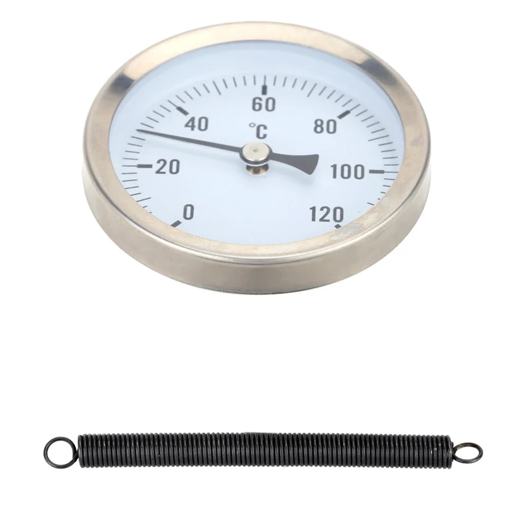 Bimetall Pipe Thermometer Temperature 0-120&deg;C With Fixing Spring Industrial Thermometer For Measuring Boiler Pipe Temperature