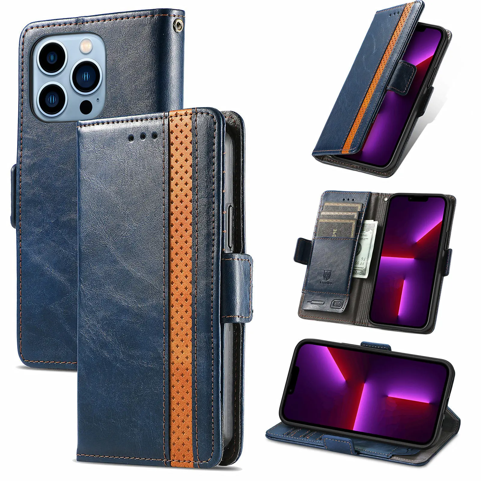 Premium RFID Blocking Leather Wallet Case with Wireless Charging and Card Slots