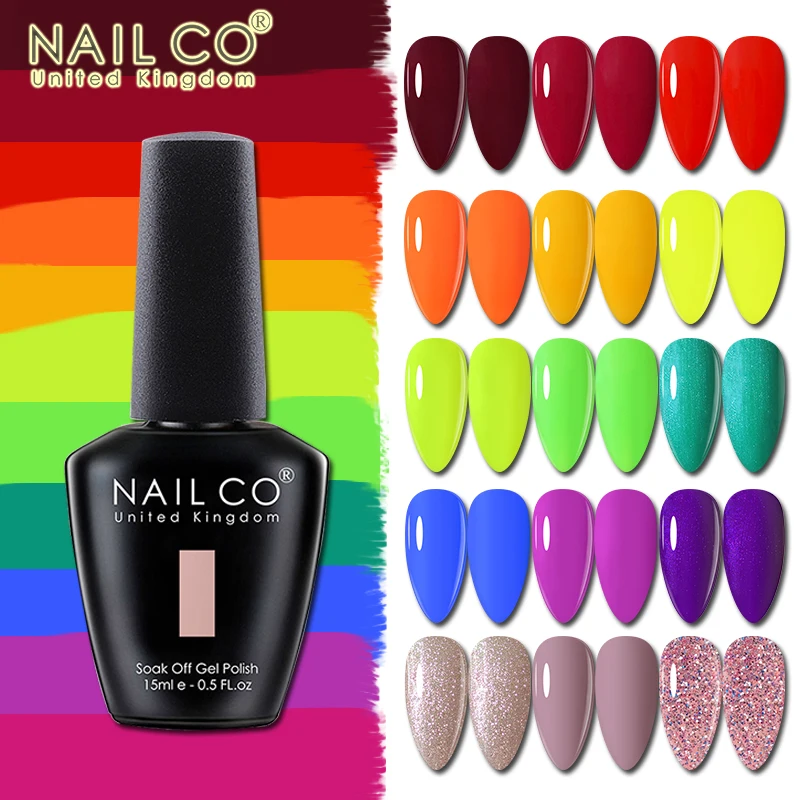 NAILCO 15ml 글리터 컬러 젤 매니큐어 세트 젤 네일 아트 전문가를위한 매니큐어 네일 용품 용 모든 제품 Vernis UV 탑 코트