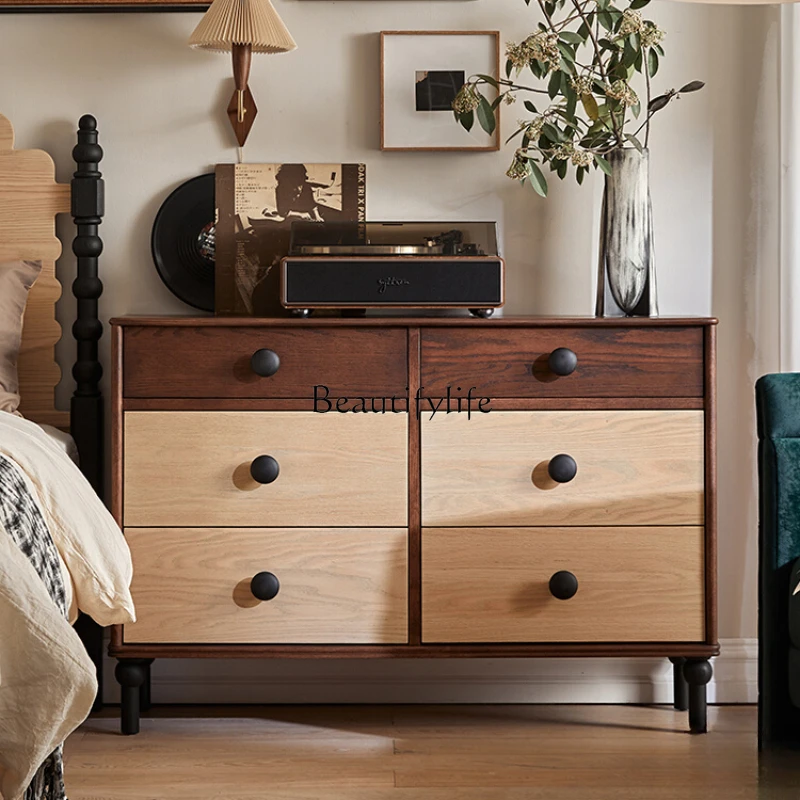 Chinese Style Solid Wood Chest of Six Drawers Bedroom Living Room Retro Storage Cabinet French Style