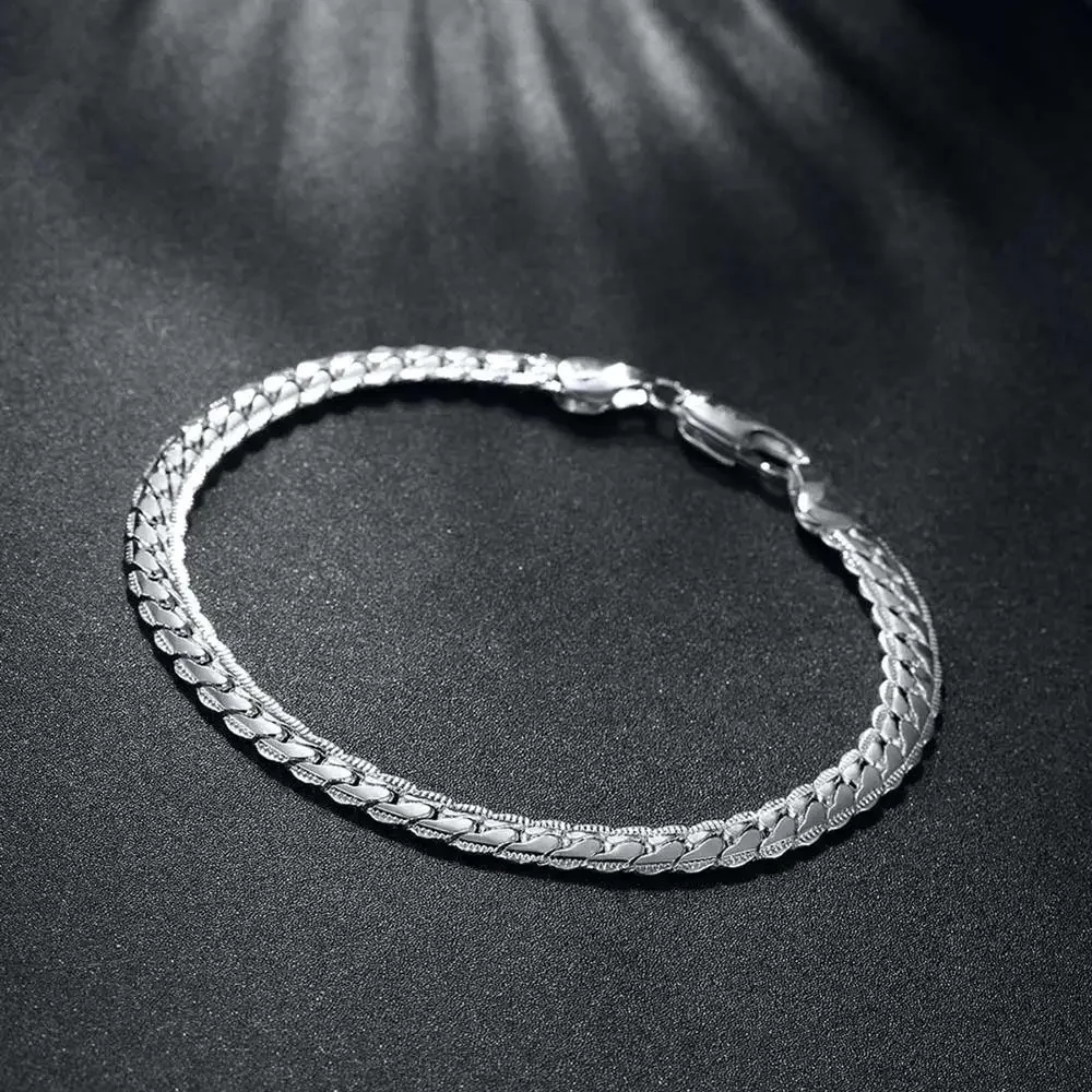 Jewelry Set Silver Jewelry Silver Jewelry Set 925 Sterling Silver Bracelets necklace classic 5MM Flat Chain Jewelry set for men Women Fashion Party wedding accessories Gifts