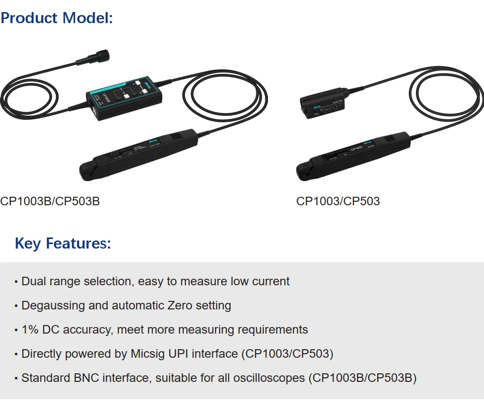 High Frequency AC/DC Current Probe CP503B CP1003B Micsig High precision Oscilloscopes Current Probe Bandwidth DC~50MHz /100MHz oscilloscope probe