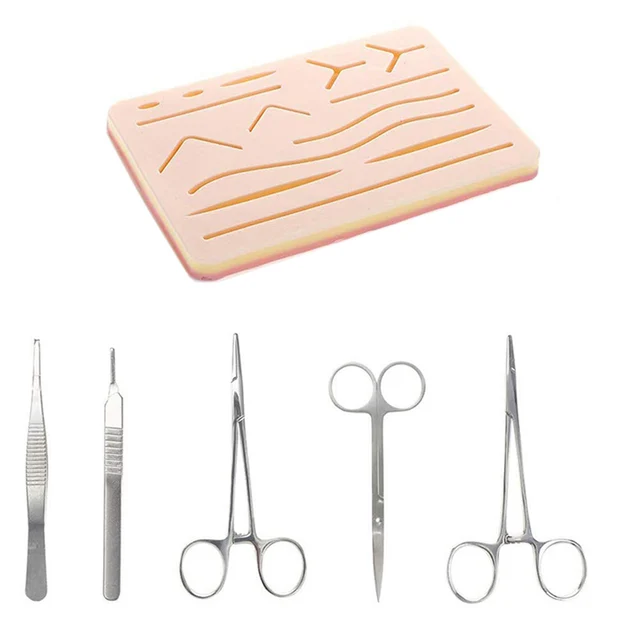 Kit d'entraînement de suture pour l'entraînement à la suture, avec  coussinet de suture en silicone avec 17 plaies prédécoupées, kit d'outils  de suture, fil de suture et aiguille : : Commerce, Industrie