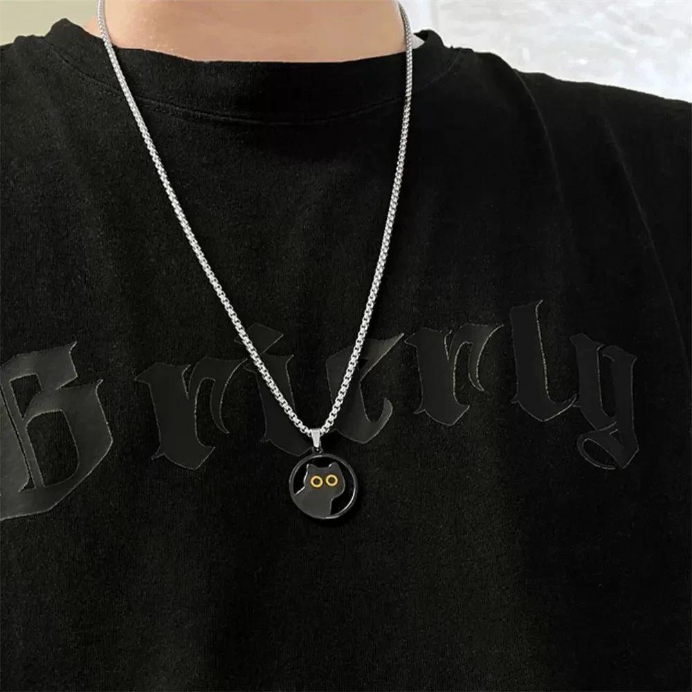 2023 Hip Hop Titanium Steel Killer Cat Necklace | Cats