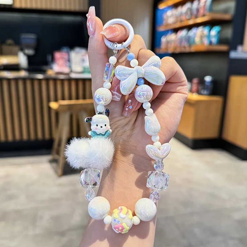 Sanrio 헬로 키티 멜로디 헤어볼 전화 체인 카메라 펜던트 Kuromi 손으로 그린 ??파란색 카와이 팔찌 키 체인