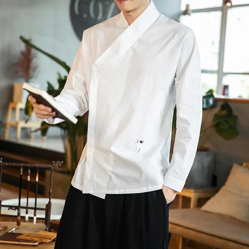 Men Chinese Style Cotton Linen Oriental Hanfu Streetwear Casual Shirts men chinese style shirt