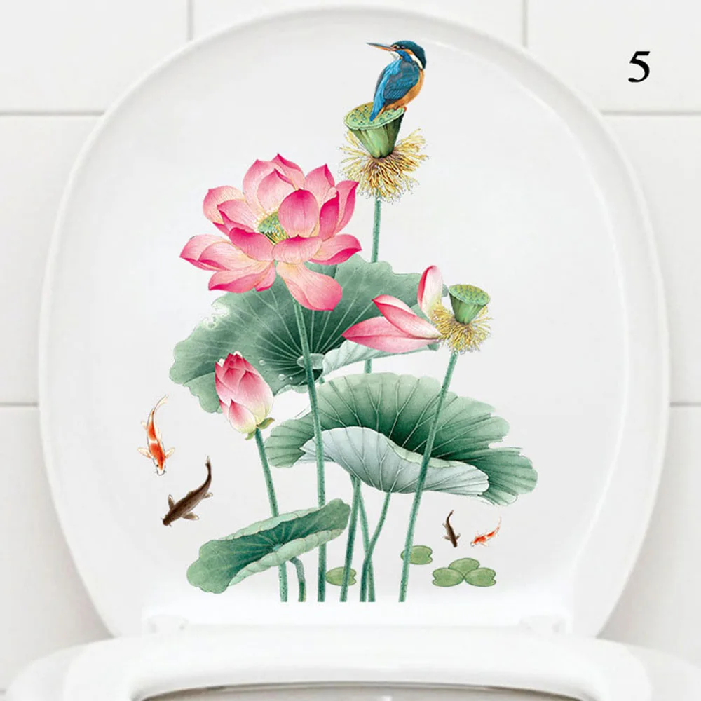 1pc Flower Toilet Stickers Bathroom Seat Cover Sticker Self-adhesive Removable Waterproof PVC Sticker Refrigerator Posters
