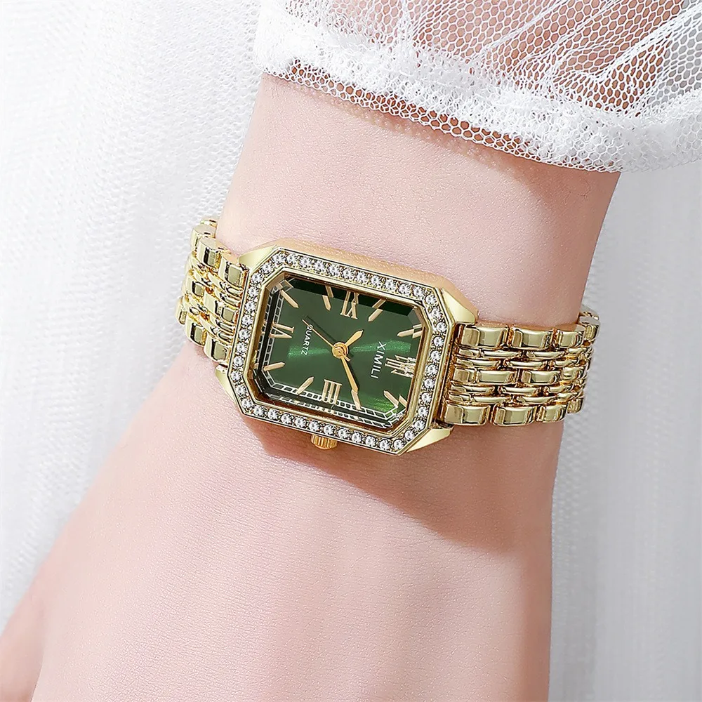 2025 Luxury Brand Gold Watches Women Business Wristwatch Diamond dial Female Student Fashion Square Quartz Watches Clock Gift