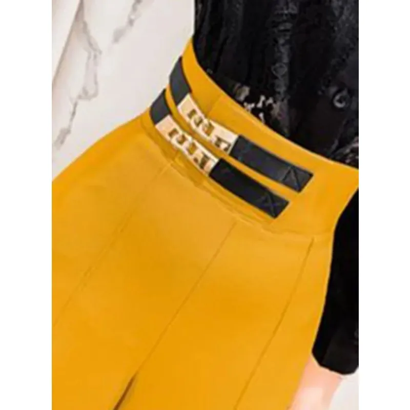 2024 New Yellow Casual Office Straight Trousers High Waist Vintage Wide Leg Pants Women Fashion Korean Baggy Elegant Sweatpant
