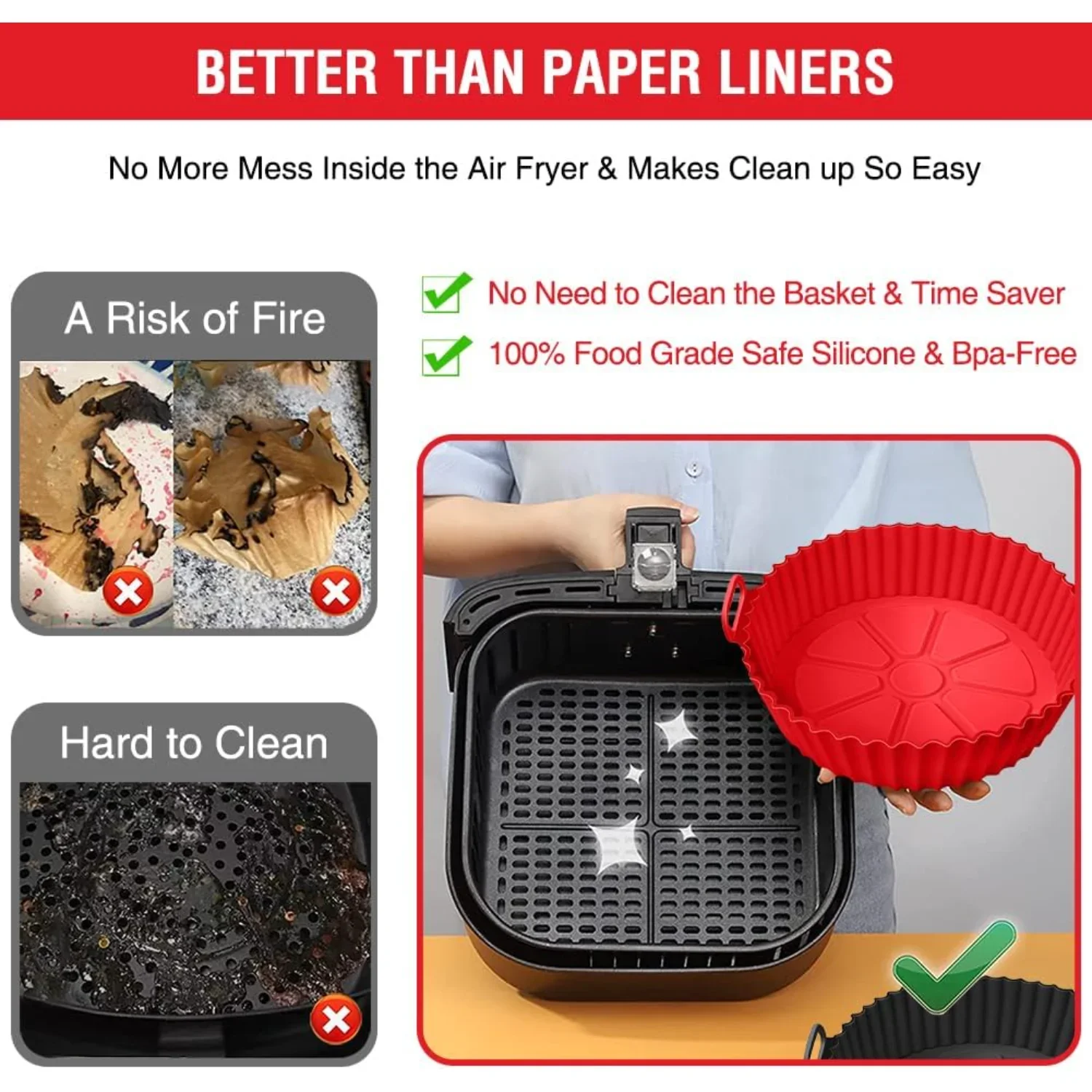 Air Fryer Silicone Liners for Air Fryer AF101 4QT AF161/AF150 5.5QT, for //PowerXL/InstantPot// 4QT, and Most 3 to 5