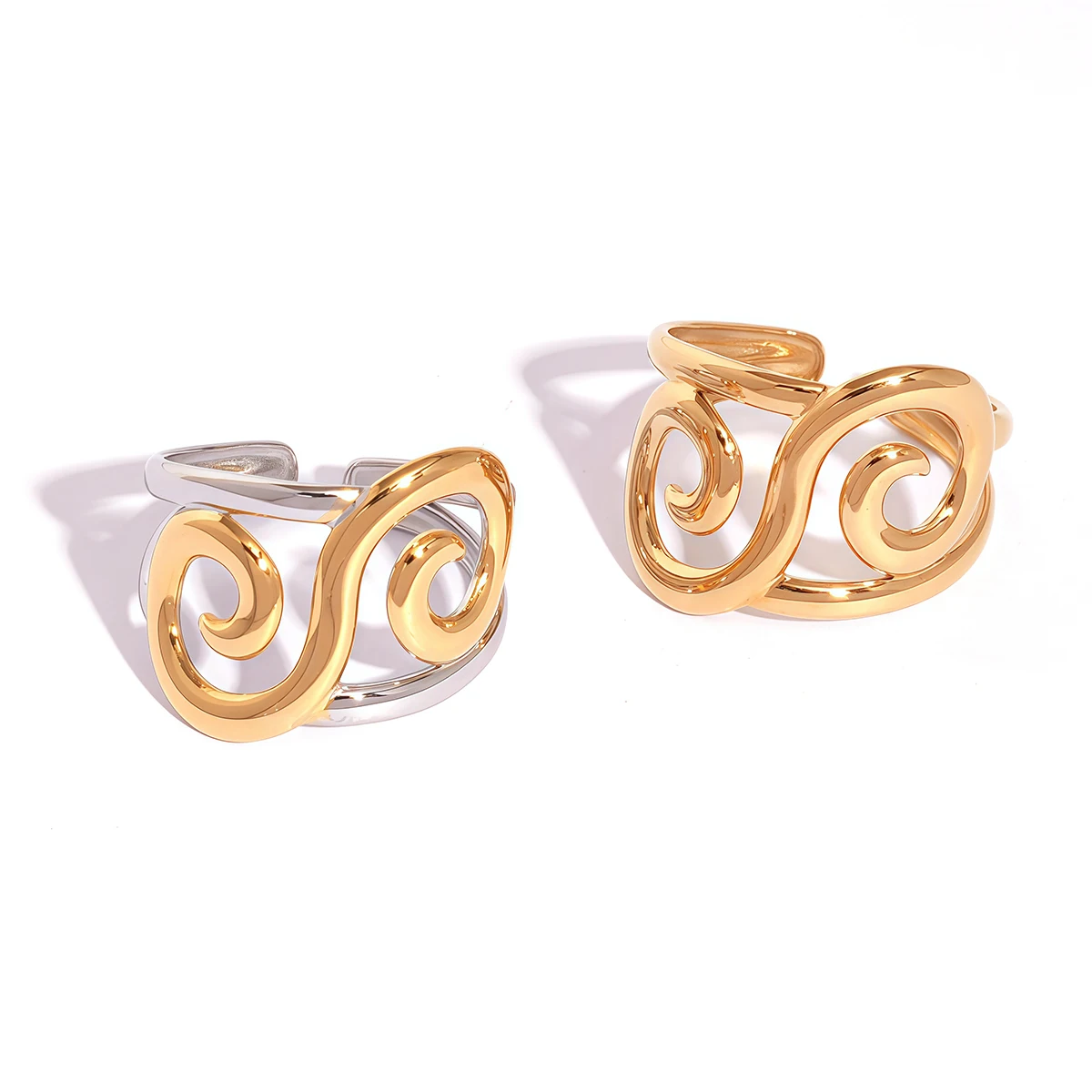 Edelstahl-Spiral-verstellbare offene Ringe für Frauen, 18 Karat vergoldet, wasserdicht, hochwertiger Damenschmuck für den Urlaub usw – Detail 7