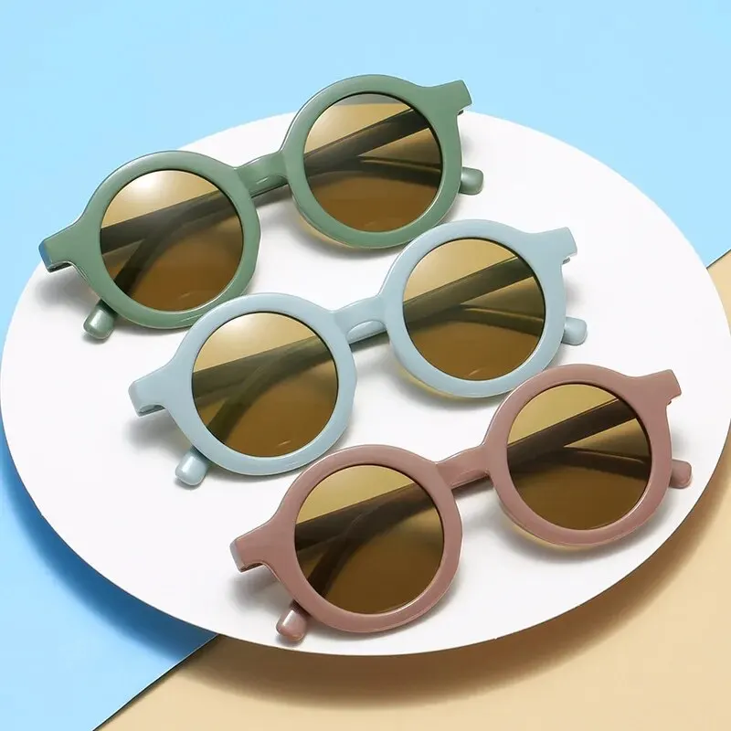 Kids Sunglasses Round Frame Candy Colored Sunglasses For Baby Retro Solid Color UV Protection For Children