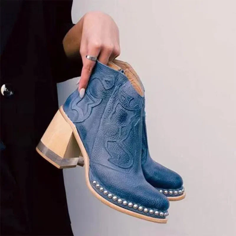 2023 Women Ankle Boots New Party Shoes Women Mujer Low Heel  Women Shoes British Design Short Boots Women Zapatos Mujer