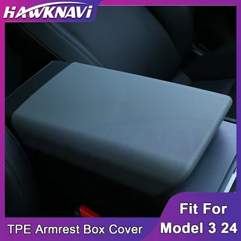 Hawknavi TPE 팔걸이 박스 커버, 테슬라 신형 모델 3 + 하이랜드 2024 센터 콘솔 팔걸이 박스, 보호대 인테리어 액세서리