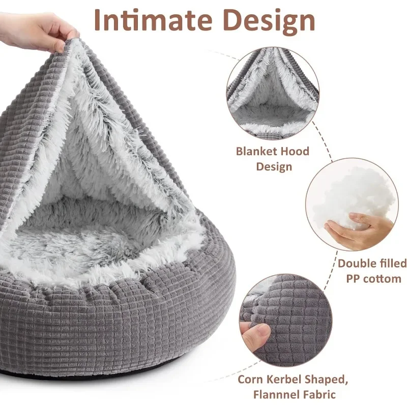 Hooded Calming Dog Cave Bed 4