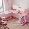 L Shaped Gaming Desk, 60 Inch Large Home Office Corner PC Computer Table Study Writing Female L60 Mouse Pad Cable Management 1
