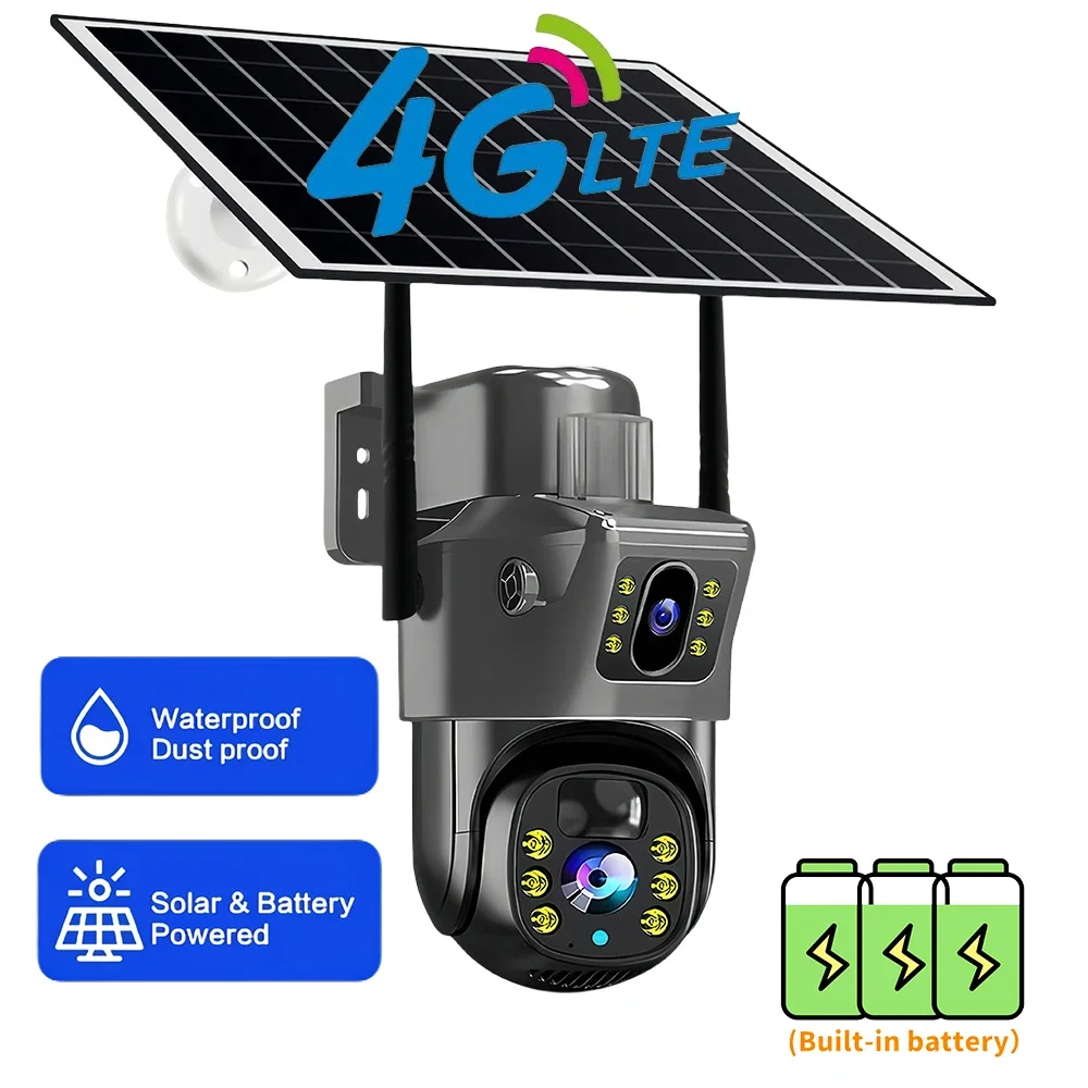 2026 Outdoor 4K 8MP Wireless Solar Camera 4G Sim Dual Lens Wifi IP PIR HD Night Vision Camera V380Pro PTZ Security CCTV Monitor 5